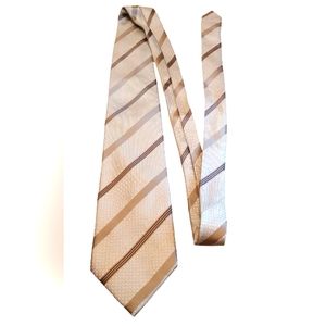 Sean John Fine Tailoring Gold and Brown Striped Silk Handmade Tie